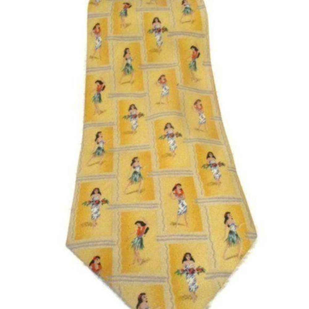 Tommy Bahama Yellow Hawaiian Hula Girl Neck Tie